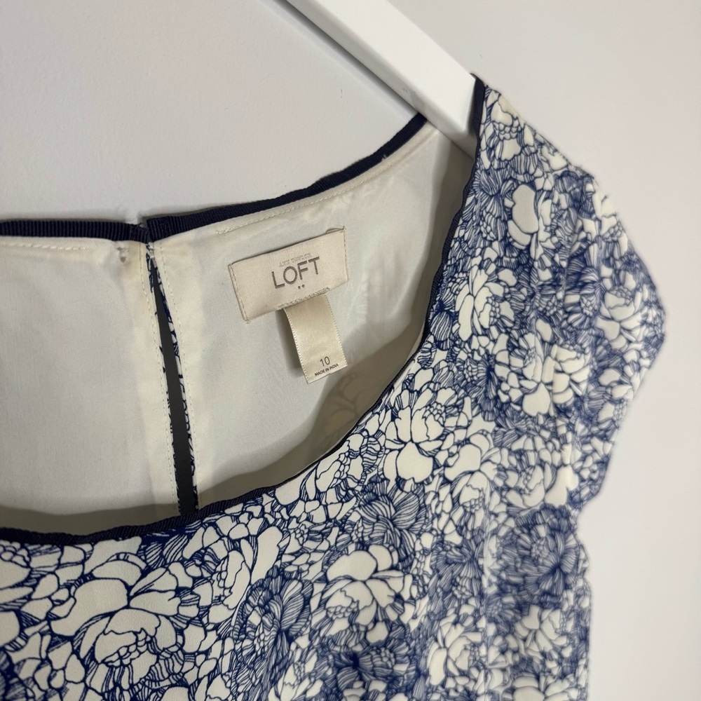 LOFT Floral Blue and White Dress | Size 10 - Picture 3 of 8